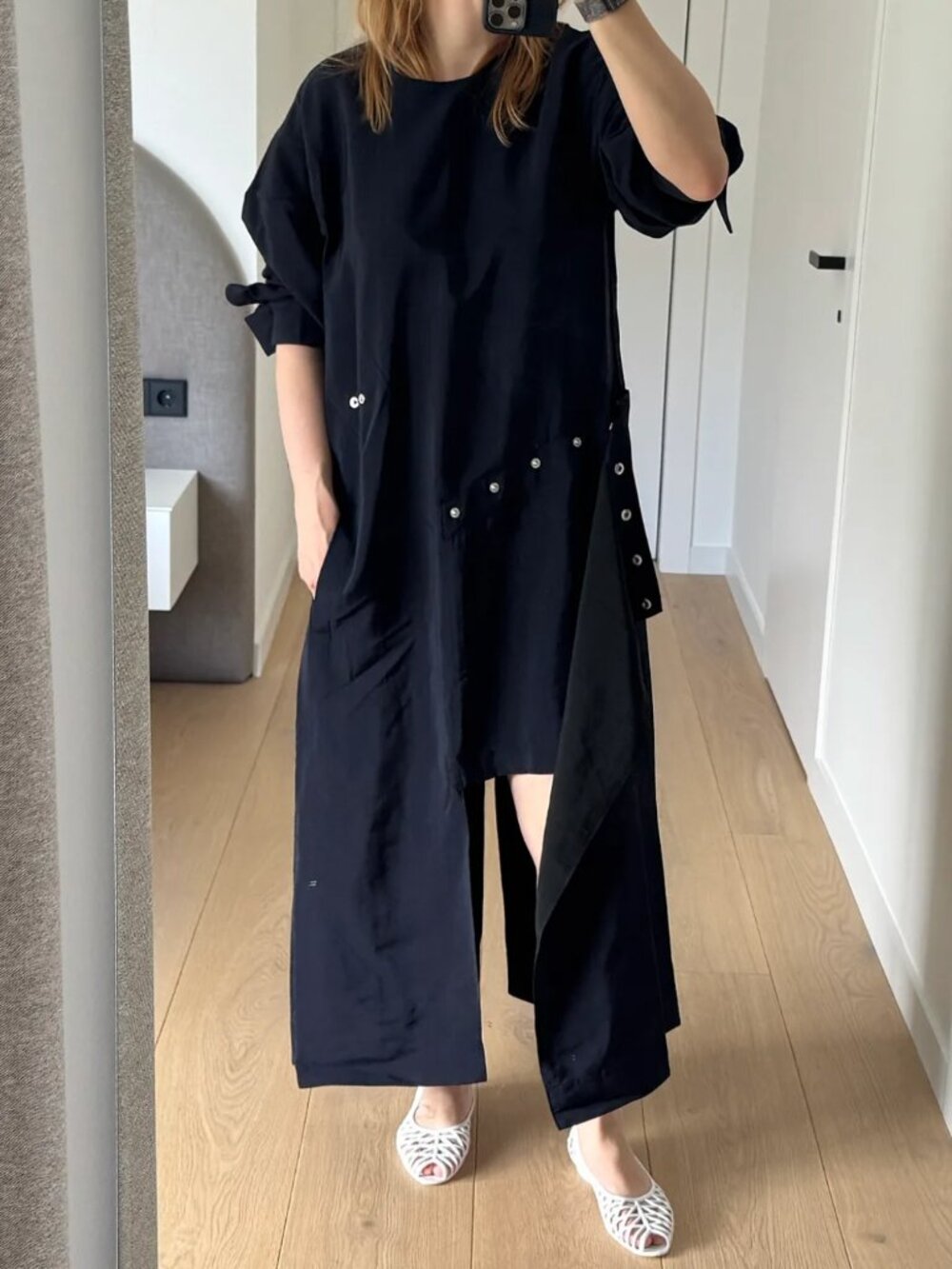 Tibi Viscose Plainweave Asymmetric Flap Snap Dress in Navy, size 12 - Picture 11 of 11